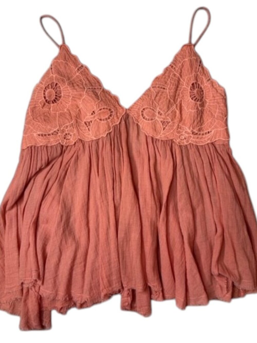 Free People Boho Lace Cami Tank Top Flowy Coral Size Small